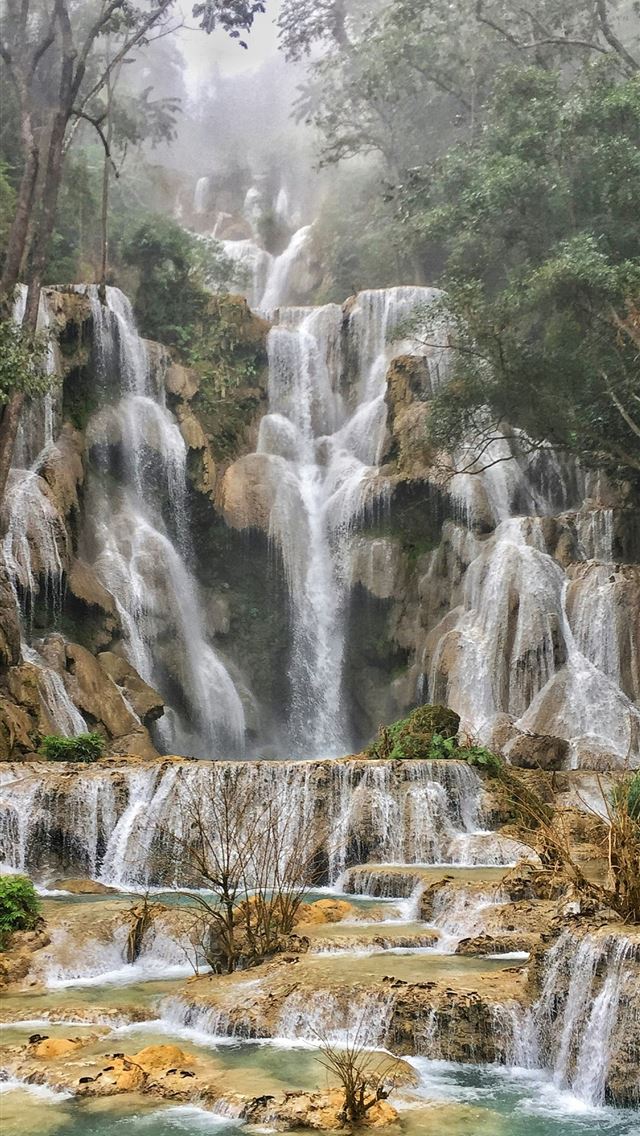 1290x2796 waterfalls in the middle of the forest -  iPhone Wallpaper
