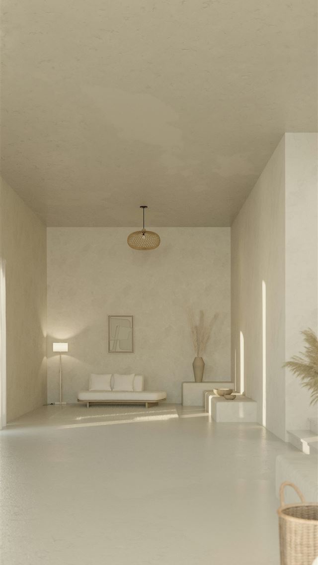 1290x2796 A long white room with a couch and a table -  iPhone Wallpaper