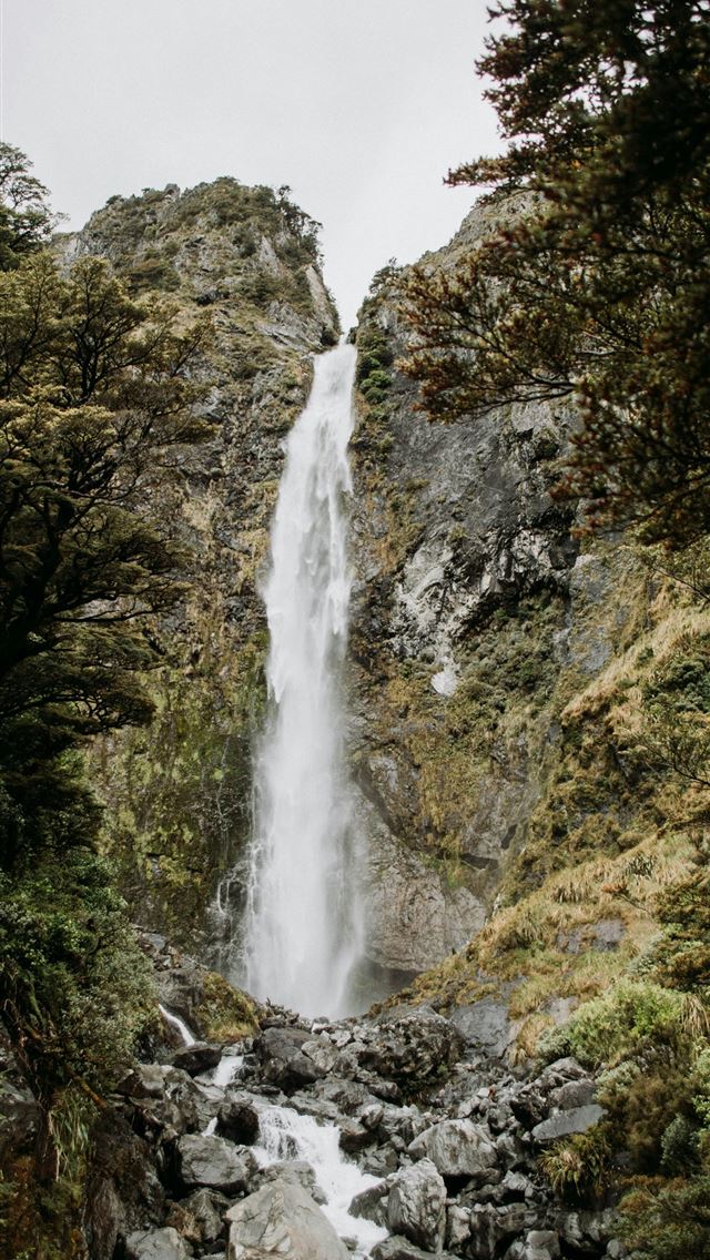 1290x2796 waterfalls in the middle of green trees -  iPhone Wallpaper