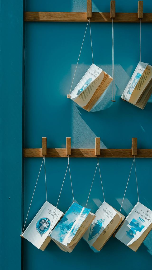 1290x2796 six hanging books on wall -  iPhone Wallpaper