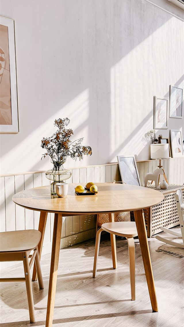 1290x2796 brown wooden table with chairs -  iPhone Wallpaper