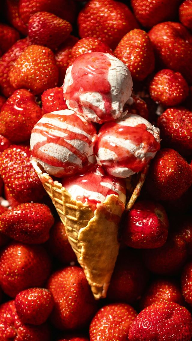 1290x2796 a pile of strawberries with a cone of ice cream -  iPhone Wallpaper