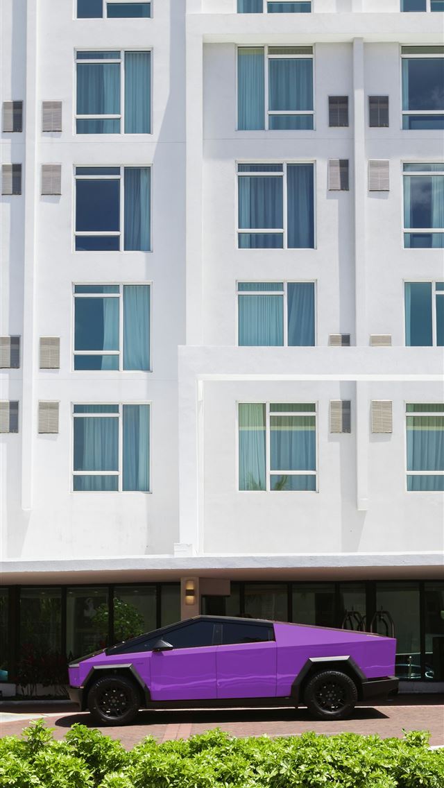 1290x2796 a purple car parked in front of a white building -  iPhone Wallpaper