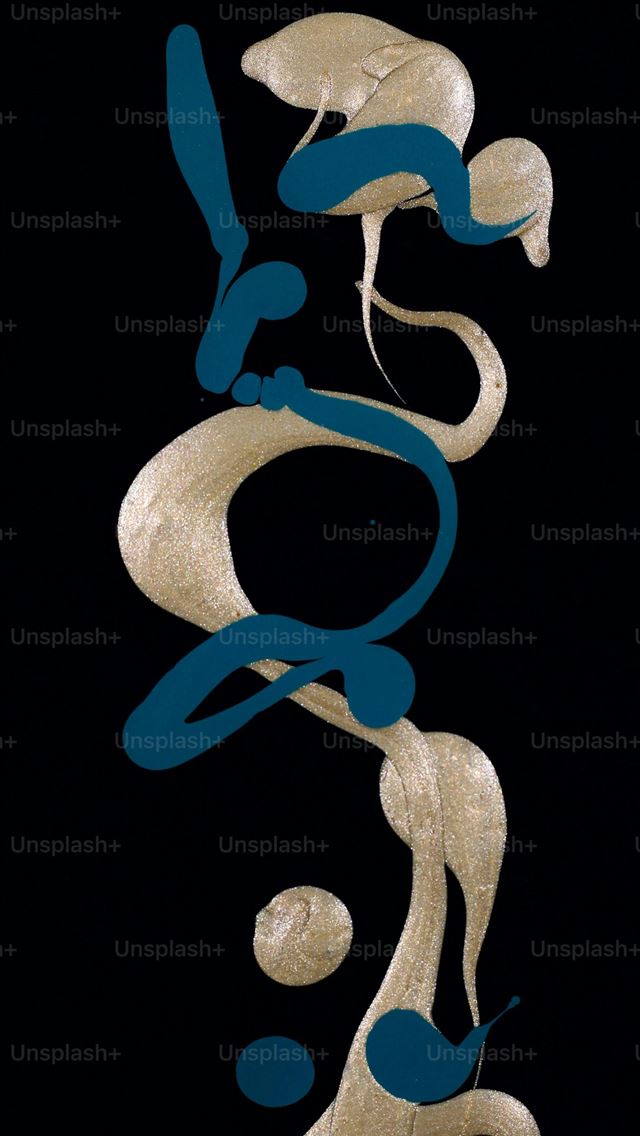 1290x2796 a black background with gold and blue shapes -  iPhone Wallpaper