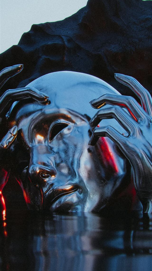 1242x2688 a lion with a red light on its head and a mountain... -  iPhone Wallpaper