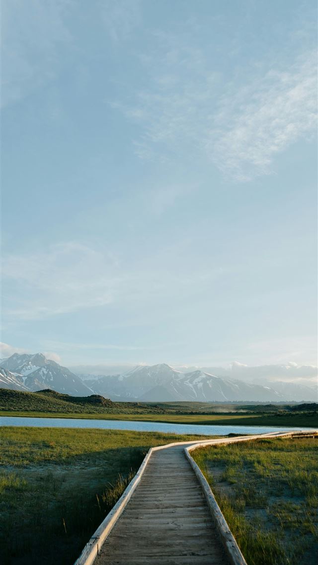 1290x2796 a wooden walkway leading to a body of water -  iPhone Wallpaper