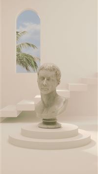 a bust of a man sitting on top of a white pedestal wallpaper