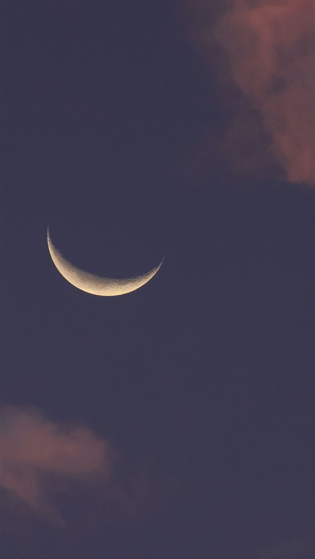 1290x2796 Crescent moon in a dusky sky with clouds - evening sky iPhone Wallpaper
