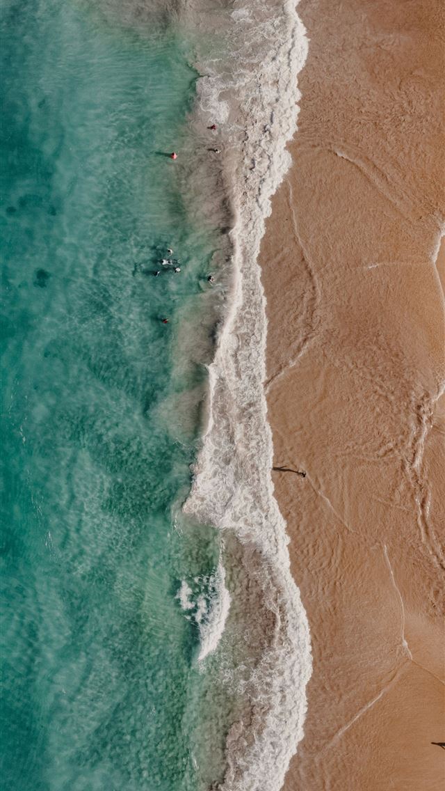 1290x2796 an aerial view of a beach with people in the water -  iPhone Wallpaper