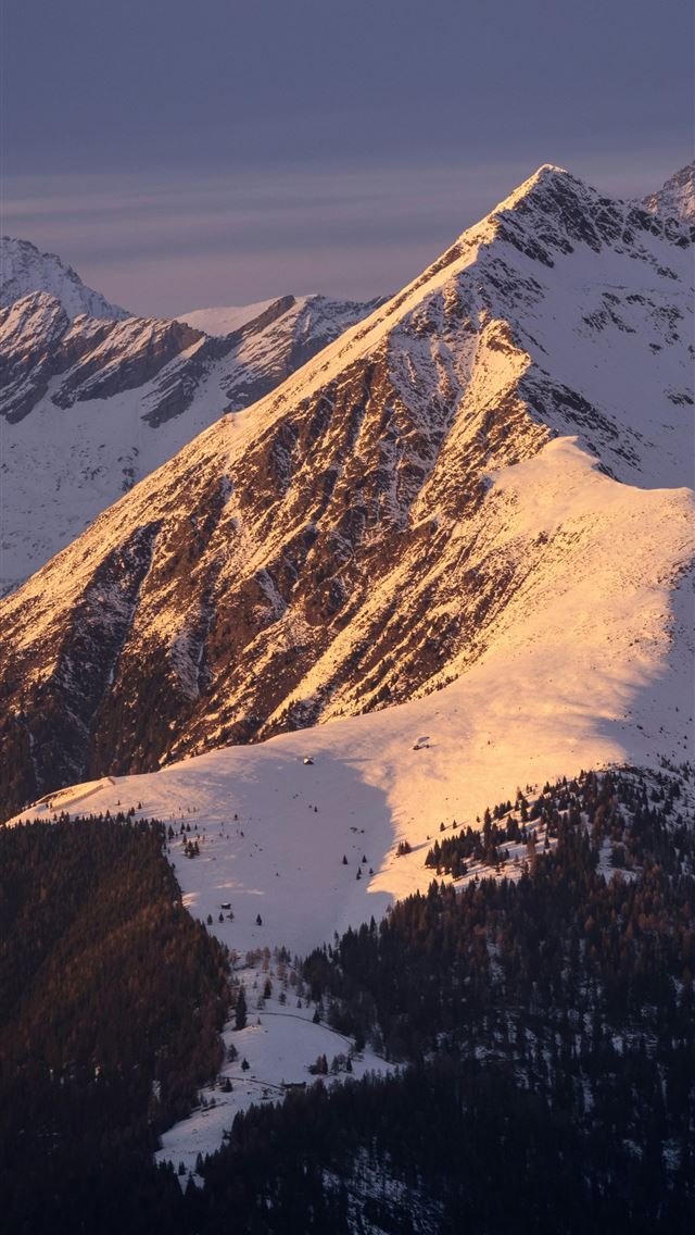 1290x2796 a view of a snowy mountain range at sunset - scenery iPhone Wallpaper