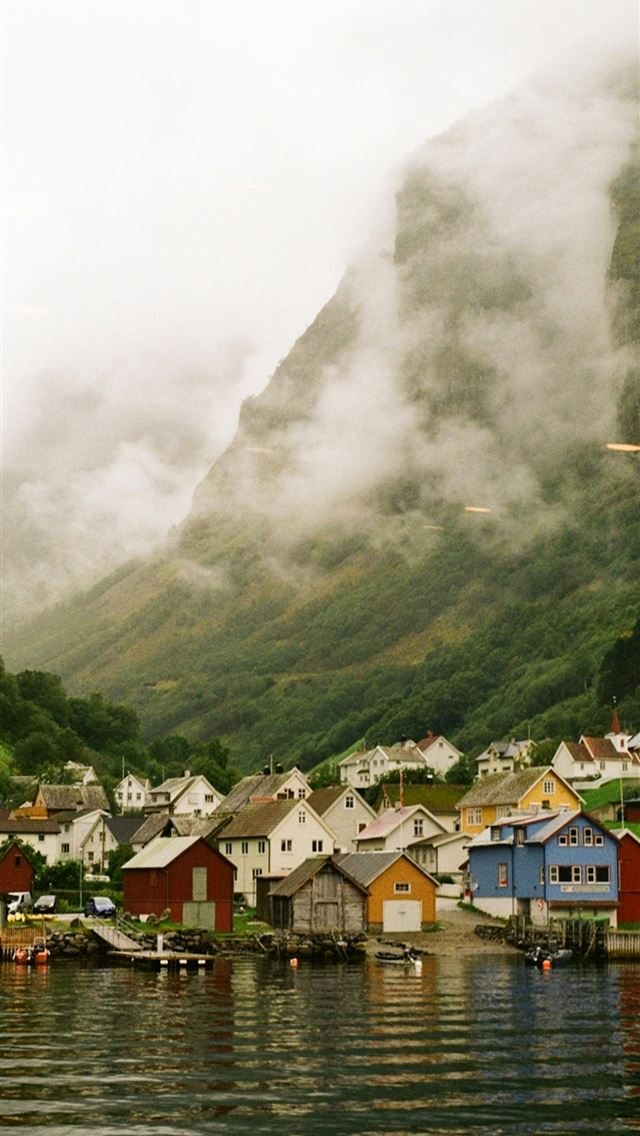 1290x2796 a body of water with a bunch of houses on it - norway iPhone Wallpaper