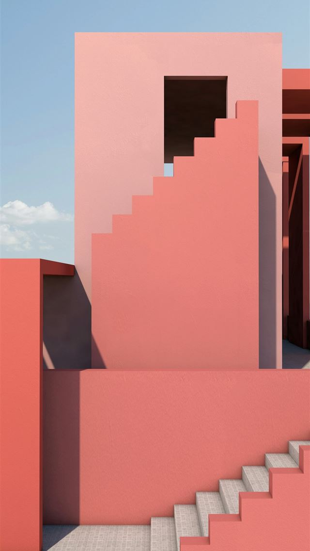 640x1136 a pink building with stairs leading up to it -  iPhone Wallpaper