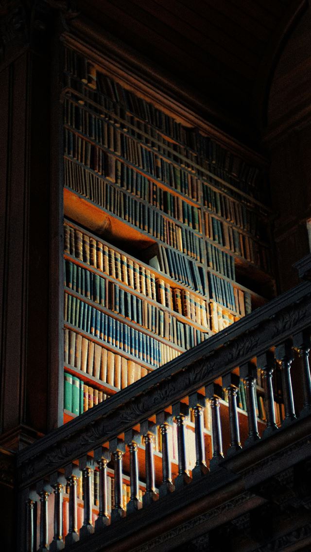 640x1136 brown wooden book shelves in library -  iPhone Wallpaper
