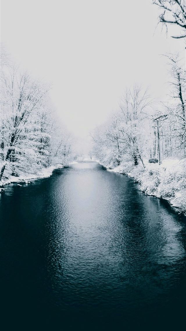 1290x2796 a river running through a snow covered forest -  iPhone Wallpaper