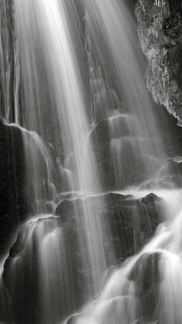 1290x2796 a black and white photo of a waterfall -  iPhone Wallpaper