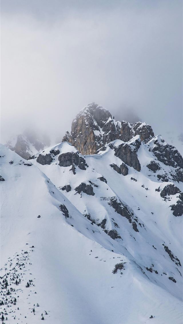 1290x2796 snow covered mountain under white clouds - minimal iPhone Wallpaper