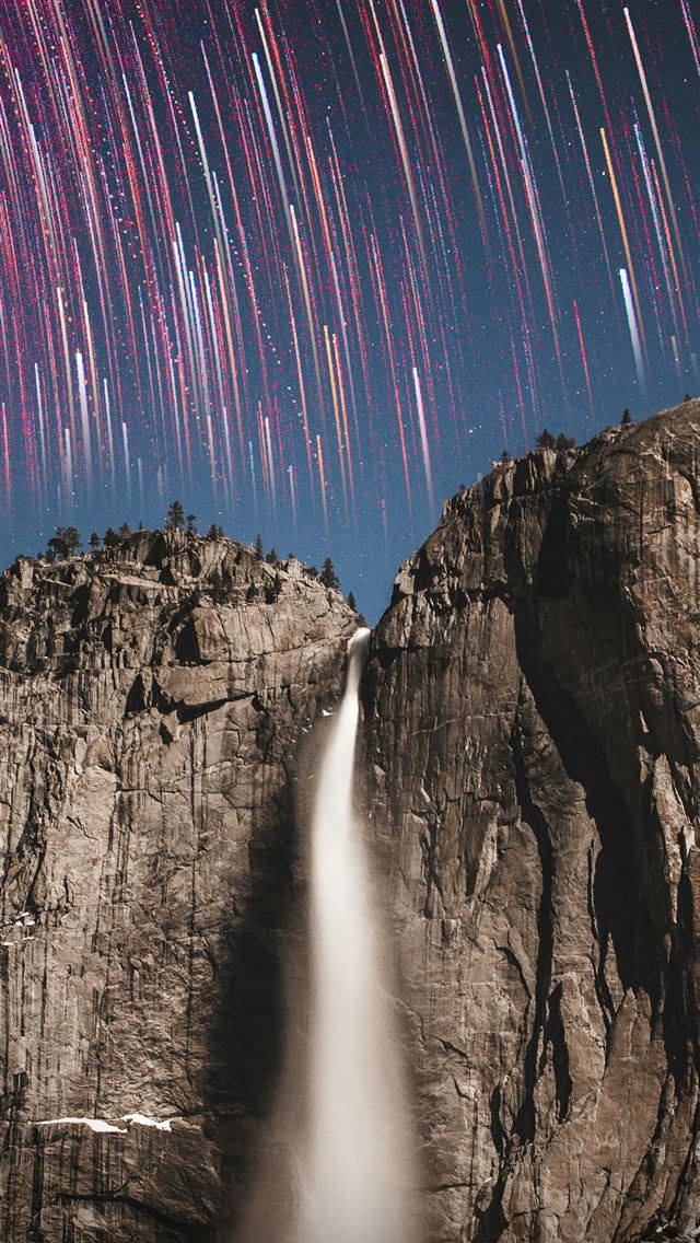 1290x2796 time lapse photography of stars and waterfalls -  iPhone Wallpaper