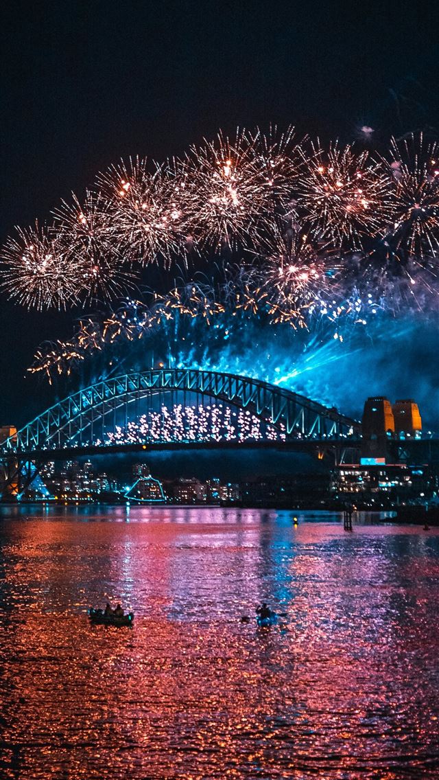 1290x2796 fireworks display near bridge -  iPhone Wallpaper