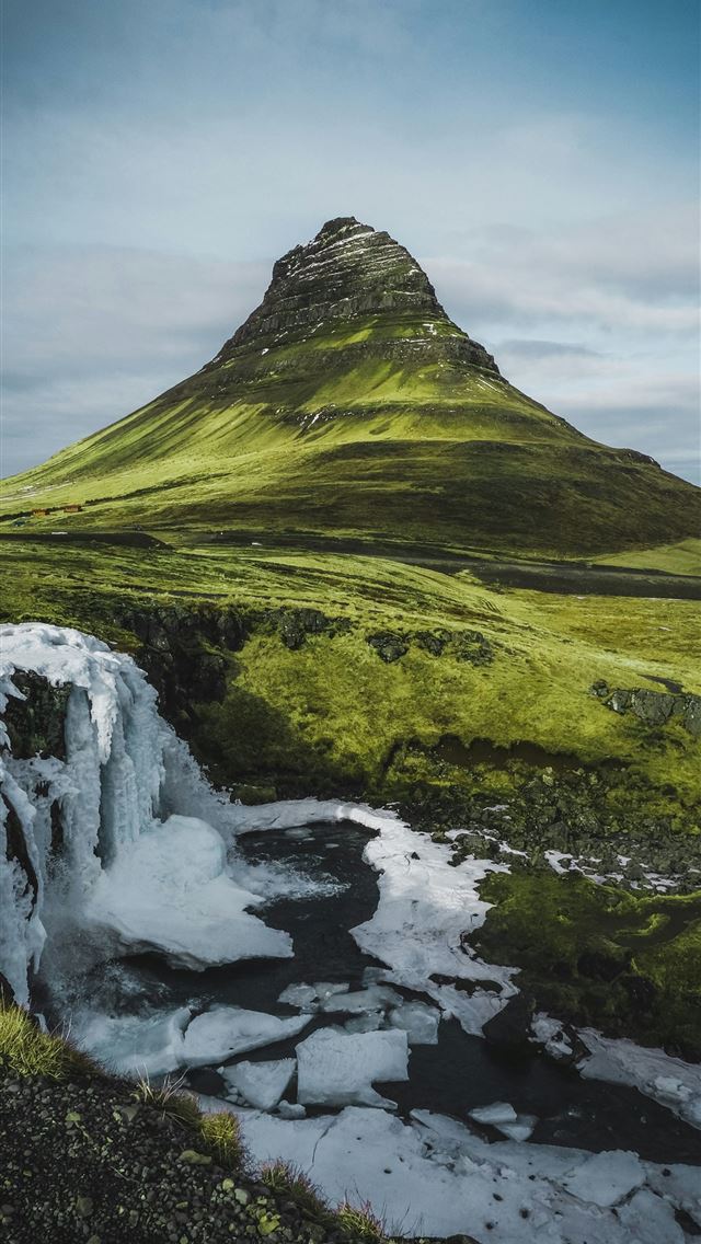 1290x2796 a mountain with a small waterfall in the middle of... - ice iPhone Wallpaper