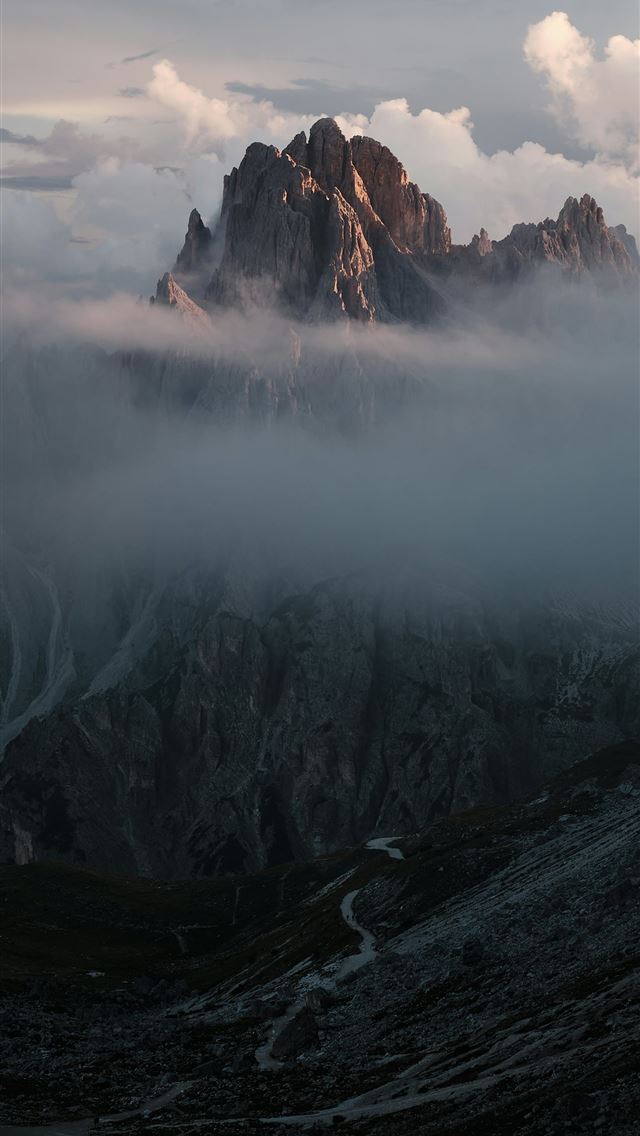 1290x2796 a mountain with clouds - road iPhone Wallpaper