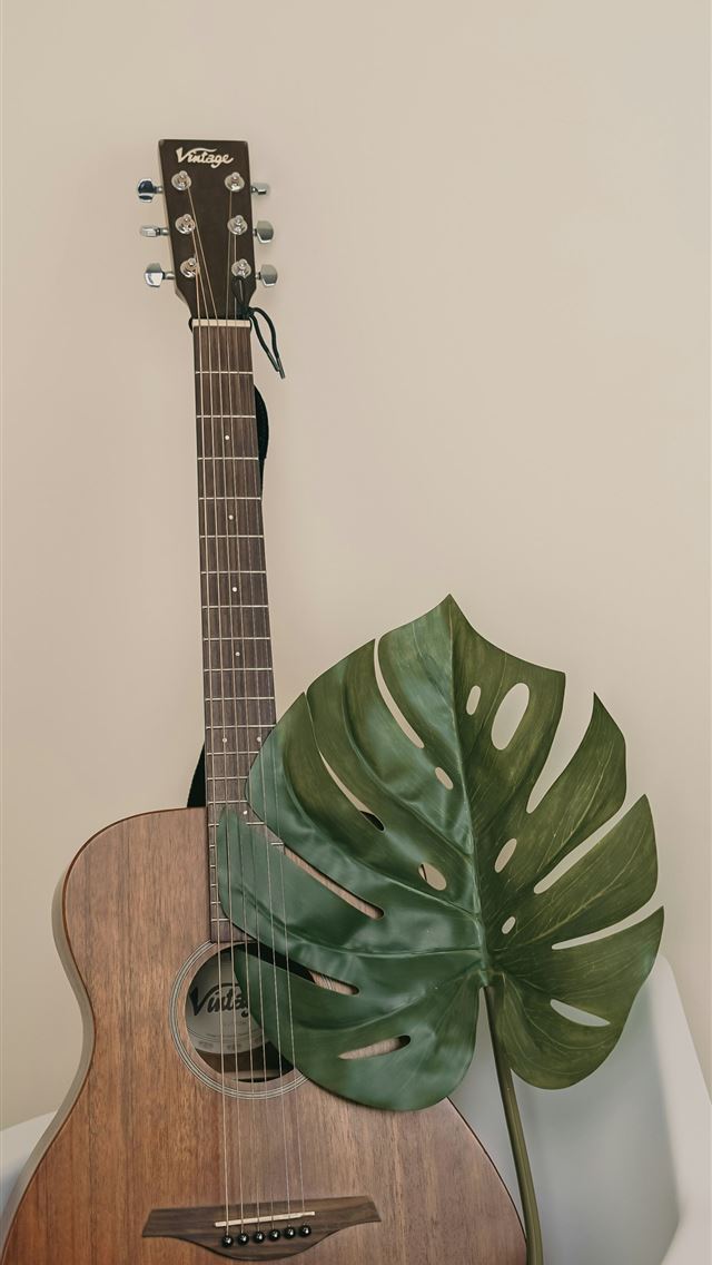 1290x2796 brown guitar on chair - grey iPhone Wallpaper