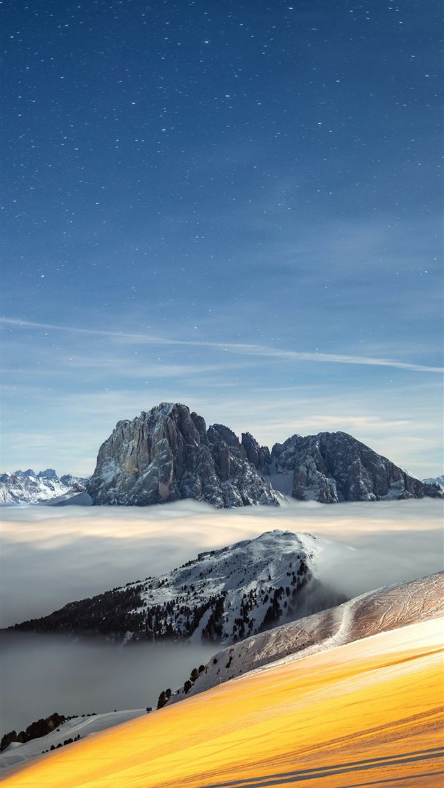 640x1136 a mountain covered in snow under a night sky -  iPhone Wallpaper