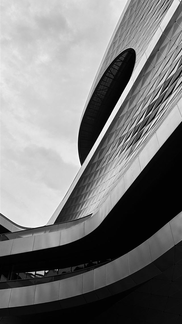 1290x2796 a black and white photo of a building - design iPhone Wallpaper
