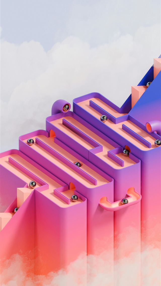 1290x2796 Silver balls rolling down a colorful maze structur... - pink iPhone Wallpaper