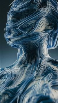a blue and white abstract painting on a black back... wallpaper