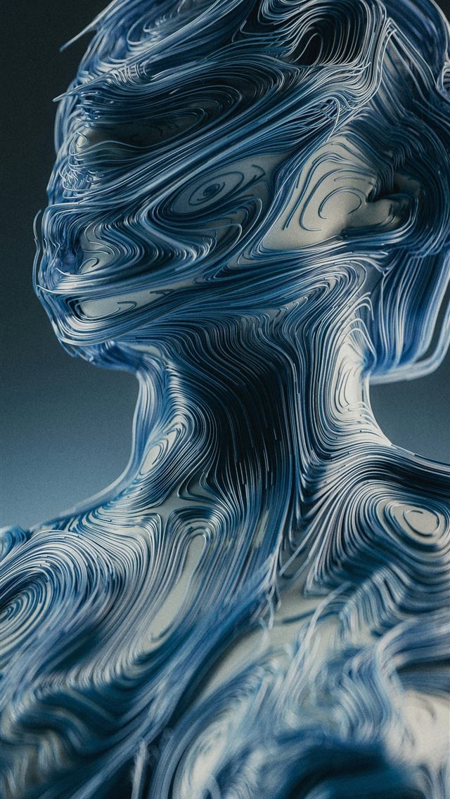 1290x2796 a blue and white abstract painting on a black back... -  iPhone Wallpaper