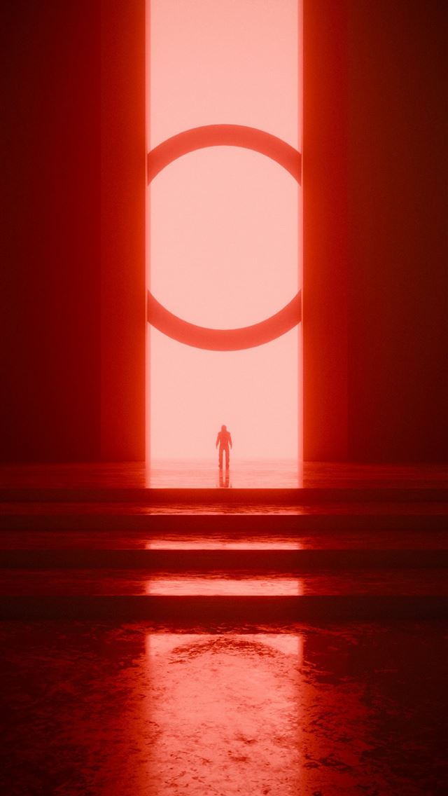 1242x2688 A silhouette stands before a red circular portal  -  iPhone Wallpaper