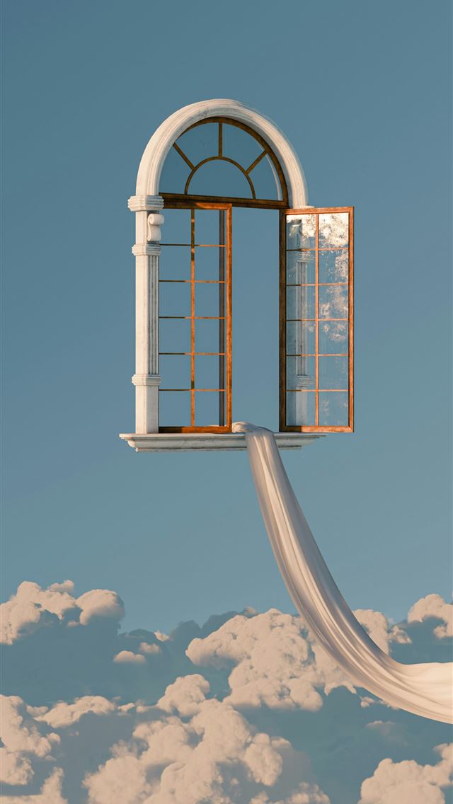 1290x2796 An open window floats above clouds with a flowing ... -  iPhone Wallpaper