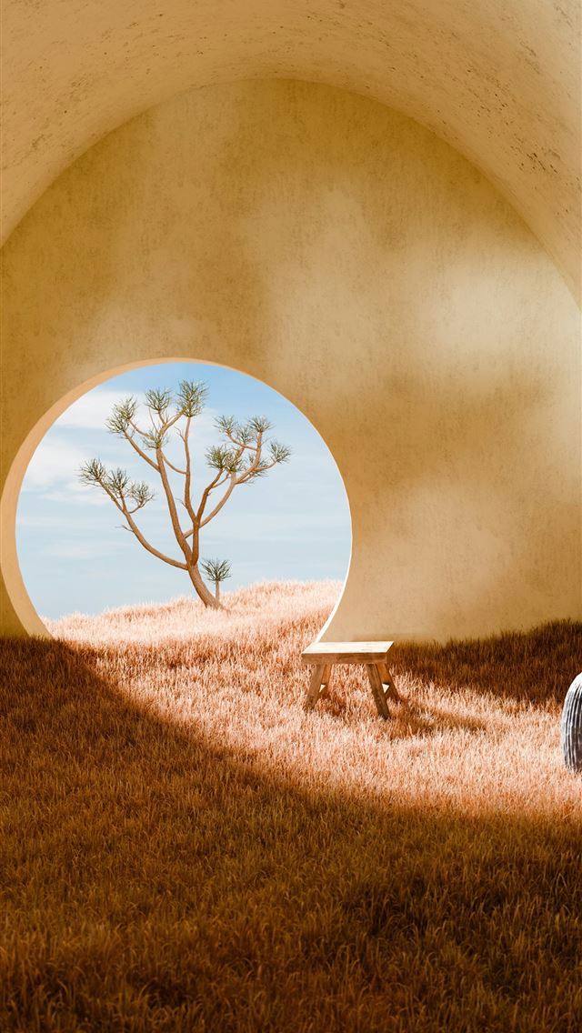 1290x2796 Arid landscape viewed through a circular window in... - window iPhone Wallpaper
