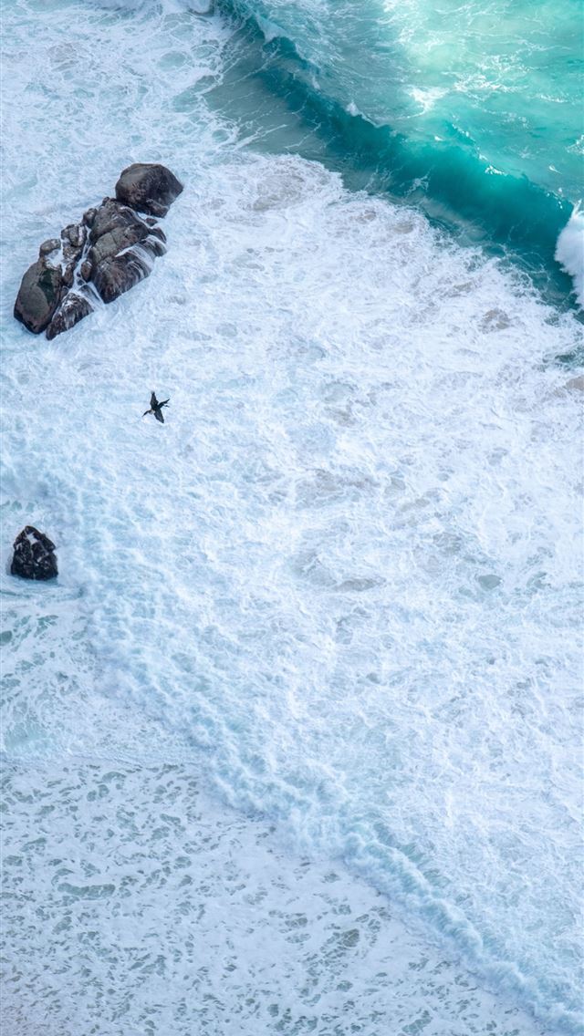 640x1136 brown rocks on white sand beach 5k - rocks iPhone Wallpaper
