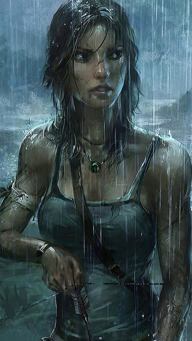 640x1136 lara croft tomb raider rain weather 4k - tomb raider iPhone Wallpaper