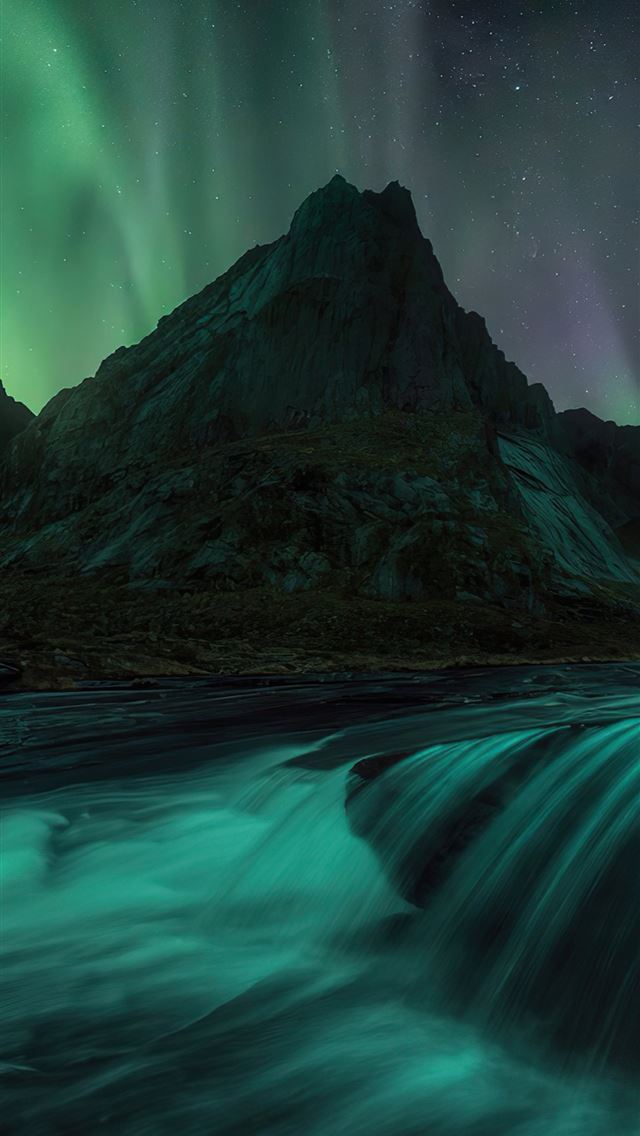 640x1136 lofoten islands northern lights 4k - mountains iPhone Wallpaper
