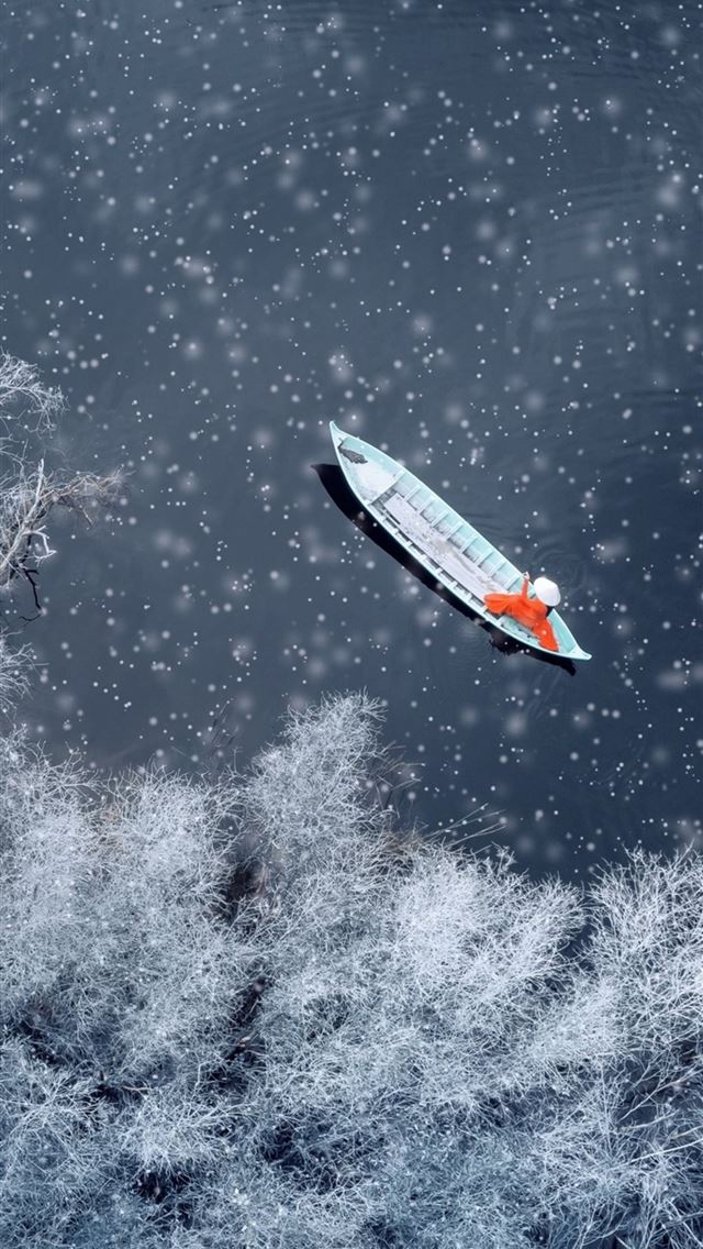 640x1136 boat snow winter aerial view - winter iPhone Wallpaper