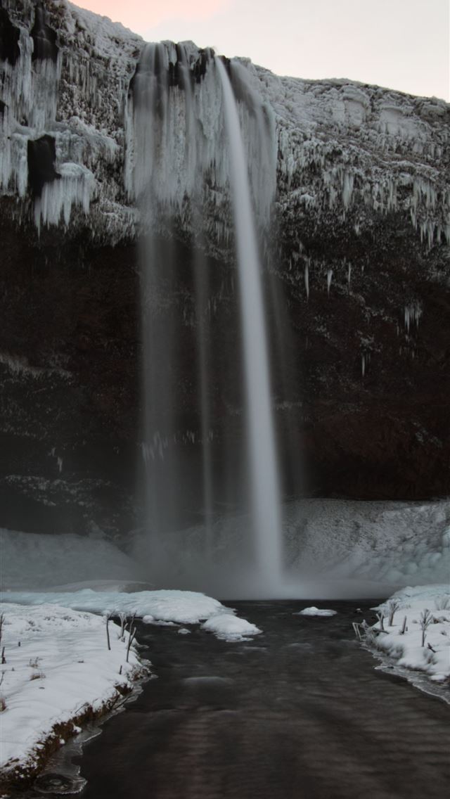 640x1136 water falls on snow covered ground - iceland iPhone Wallpaper