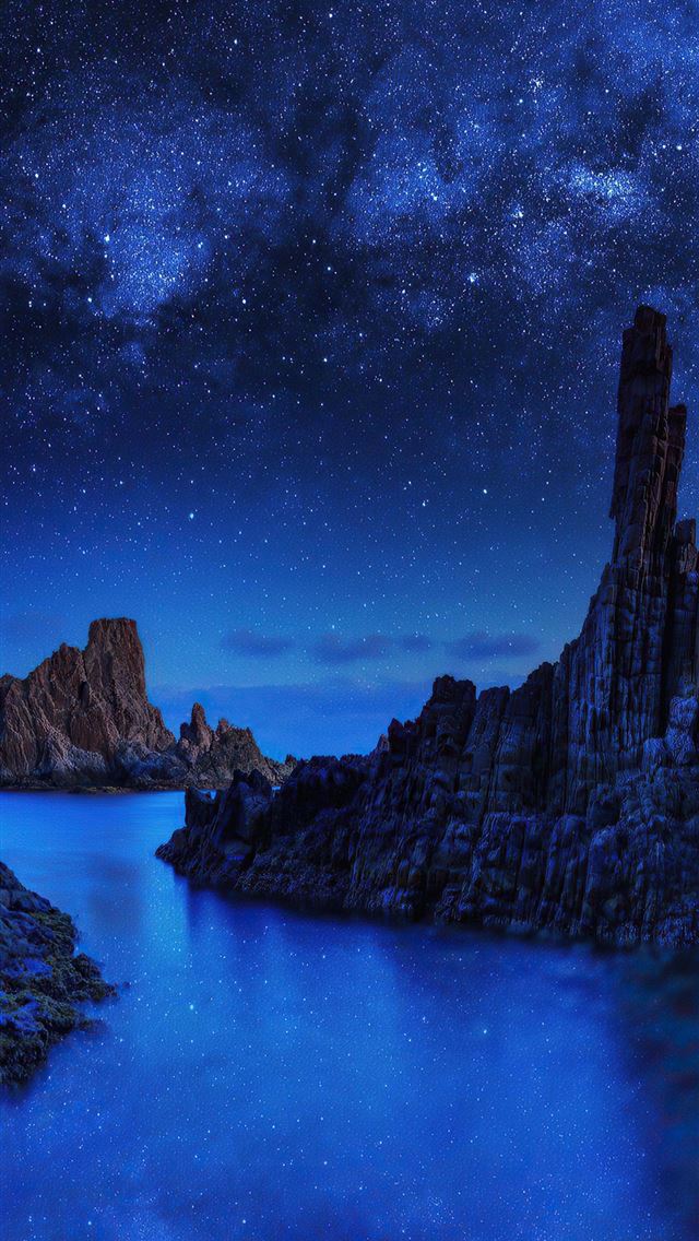 640x1136 ocean rocks on starry night 4k - sea iPhone Wallpaper
