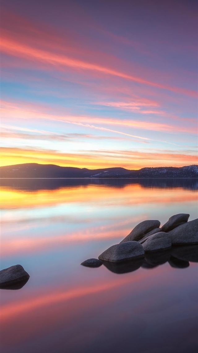 640x1136 stepping stones on lake tahoes east shore at sunse... - lake iPhone Wallpaper