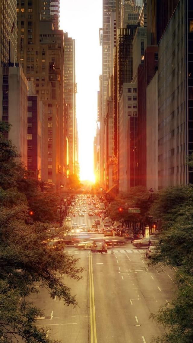 640x1136 Sun Rising Over A Street 2 -  iPhone Wallpaper