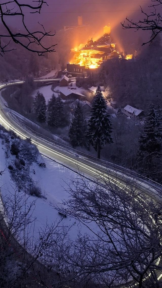 640x1136 long exposure road trees path - trees iPhone Wallpaper
