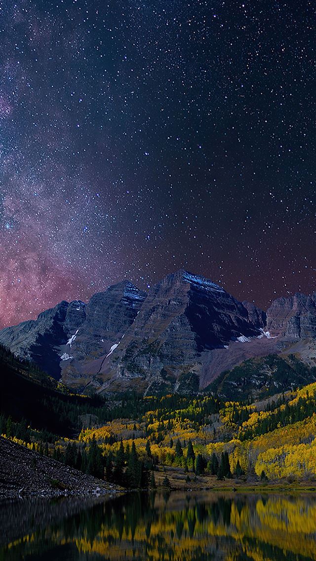 640x1136 milky way on starry night landscape 4k - trees iPhone Wallpaper