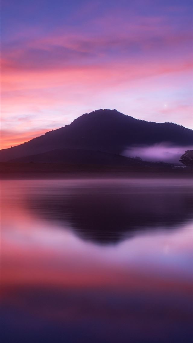 640x1136 water under blue and red sky - mountains iPhone Wallpaper
