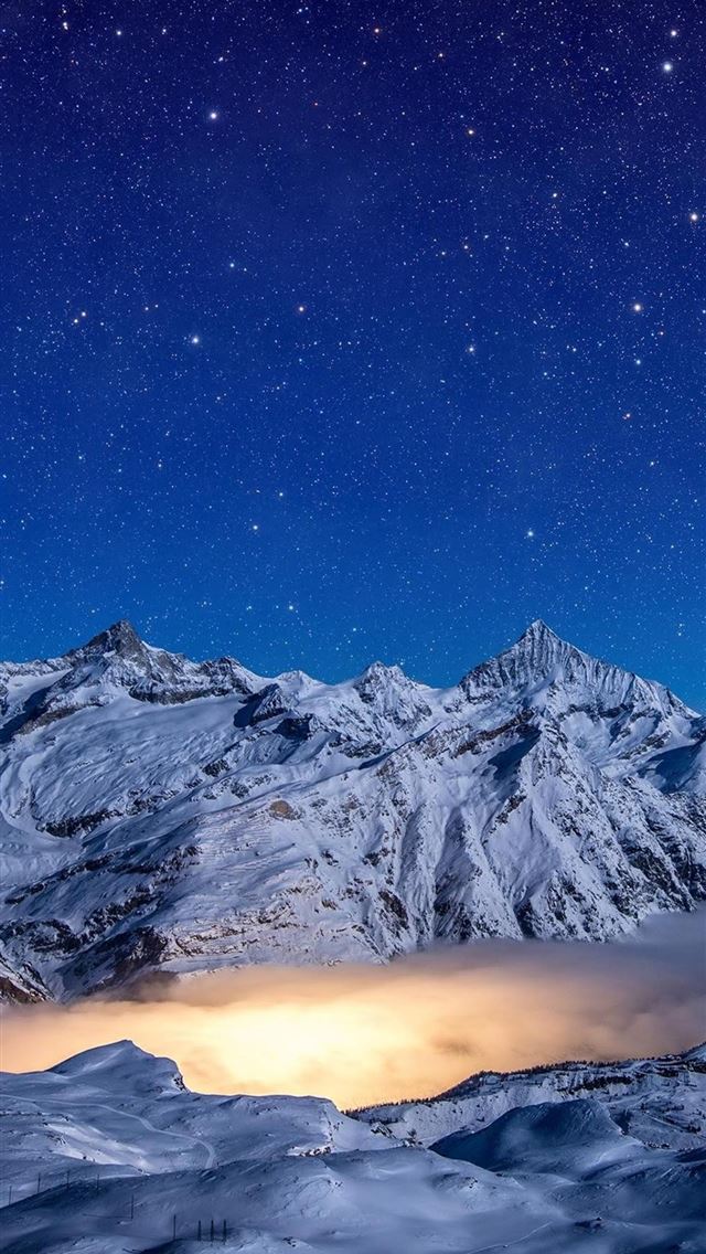 640x1136 starry night snow covered mountains 4k - mountains iPhone Wallpaper