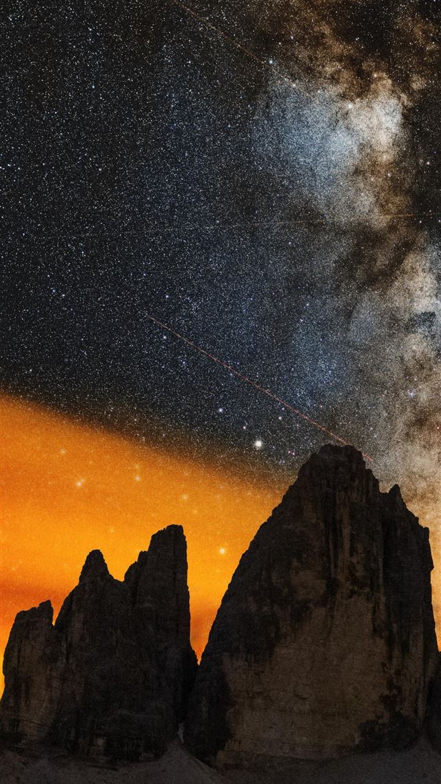 640x1136 milky ways setting behind the tre cime di lavaredo... - mountains iPhone Wallpaper