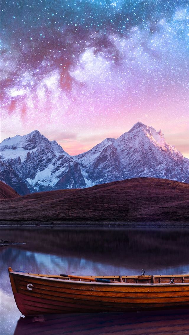 640x1136 boat starry night sky - mountains iPhone Wallpaper
