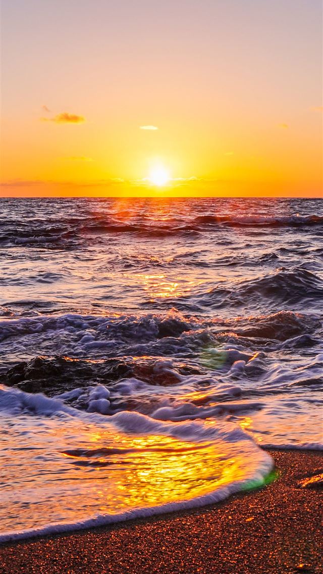 waves beach sunset 5k iPhone wallpaper 
