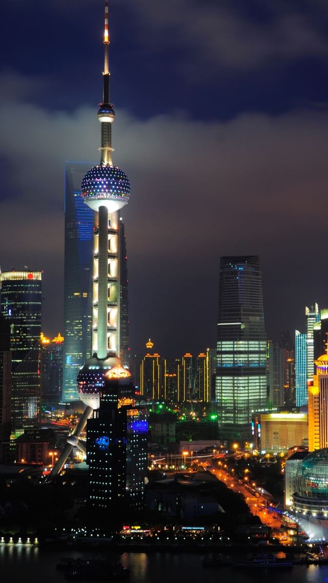 640x1136 Shanghai Nights China - tower iPhone Wallpaper