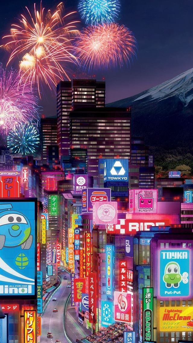 640x1136 Tokyo City In Cars 2 -  iPhone Wallpaper